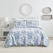 Laura Ashley Quilts Cotton Reversible Bedding with Twin, Bedford Delft Blue