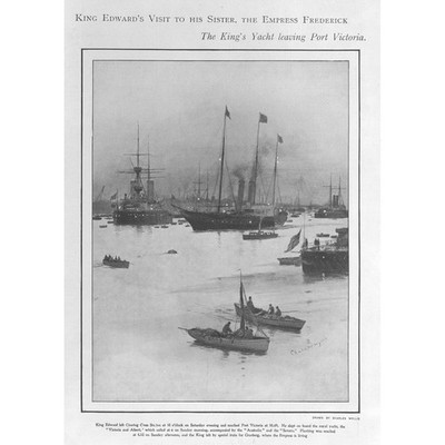 ALBERTA Royal Yacht Leaving Port Victoria by Charles Wyllie - Antique Print 1901