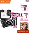 Cordless Drill： 12V Power Drill Set with Pink 800RPM Electric Drills with Too...