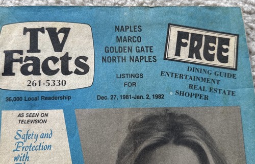 TV Facts Dec 1981- Jan 1982 Featuring Goldie Hawn Magazine Naples Florida Ads - Imagen 2 de 7
