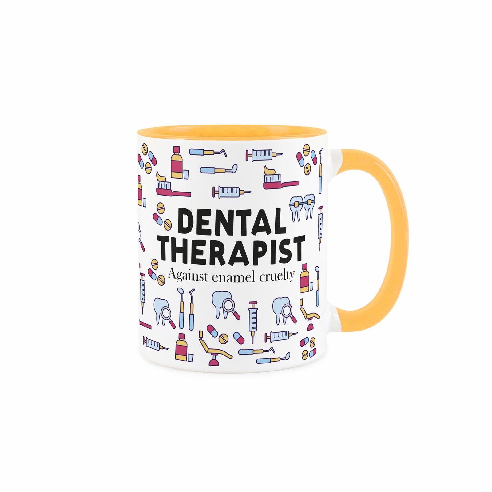 Dental Therapist Mug - Novelty Dentistry Themed Gifts - Yellow Ceramic Cup