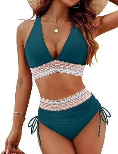 Ladies High Waist Bikini Set Strappy Padded Bra PLUS SIZE Bathing Swimsuits UK - Picture 22 of 36