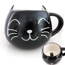Ceramic Black Cat Face Coffee Tea Cup Mug With Ears & Whiskers