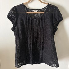 Victorian Y2K Lace Women L Black Witchy Fairy Sheer Mesh Whimsigoth Top Pleated