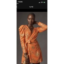 Farm Rio Sunny Mood Orange Sequin Long Sleeve Mini Dress 314780 NWT Small
