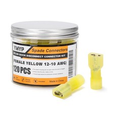 120PCS Nylon Female Spade Connector Kit - Yellow 12-10 AWG - Quick Disconnect...