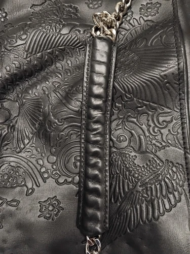Jean Paul Gaultier Lindex Handbag Black Leather Embossed Tattoo Koi Fish Motif - Picture 9 of 13