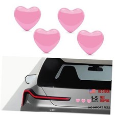 4PCS Heart Metal Car Emblem Stickers, 1.18"  1.26" 3D Chrome Hearts pink