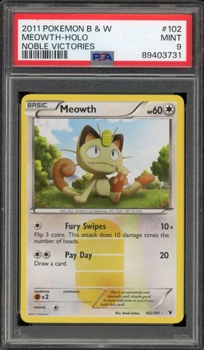 Pokemon Meowth Noble Victories Holo Secret Rare #102 PSA 9 Mint