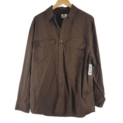 Mode of One Mens Utility Shirt Long Sleeve Dark Walnut Brown 100194392MN L NEW