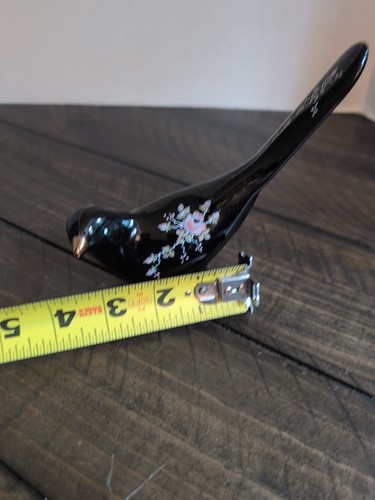 Vintage Fenton Glass Black Bird Hand Painted Floral Signed Pam Laudeman - Picture 7 of 8