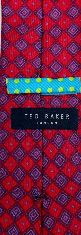 TED BAKER London Men's 100% Silk Tie ~ Red ~ Geo Grid ~ Designer! - Image 4 of 4