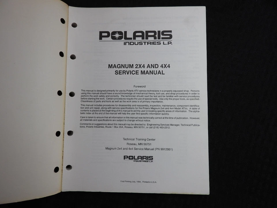 1995 POLARIS MAGNUM 2X4 4X4 VEÍCULO TODO TERRENO ATV MANUAL DE REPARO BOM - Imagem 2 de 4