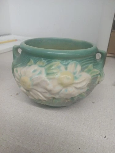 Vintage Roseville Pottery 1940’s Peony Jardiniere 2 Handled Bowl Vase 661-5" USA