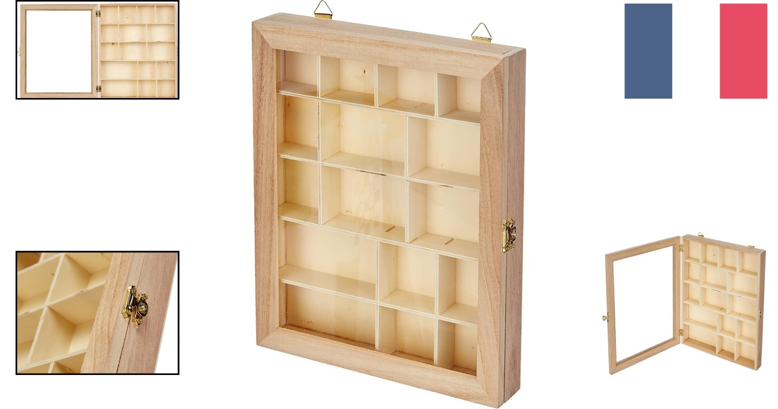 Vitrine en bois 23x28cm, boîte de rangement à compartiments multiples - 2