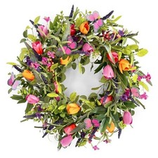 24" Wreaths for Front Door, Wreath with Butterfly, Lavender and Tulip Wreath