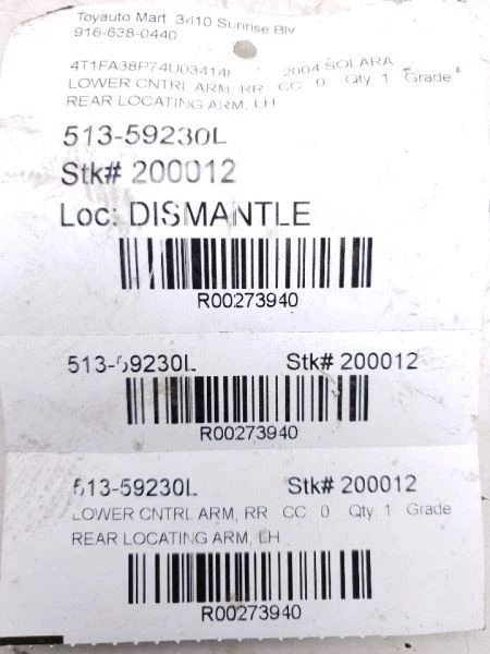 04-08 TOYOTA SOLARA DRIVER SIDE REAR LOWER CONTROL LOCATING ARM ASSEMBLY - Image 4 of 4