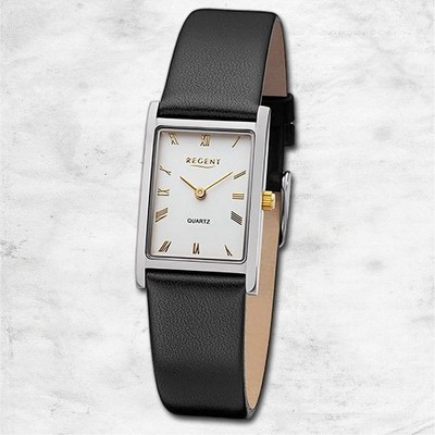 Regent Leder Damen Uhr Armbanduhr Quarz schwarz Lederarmband URF1301