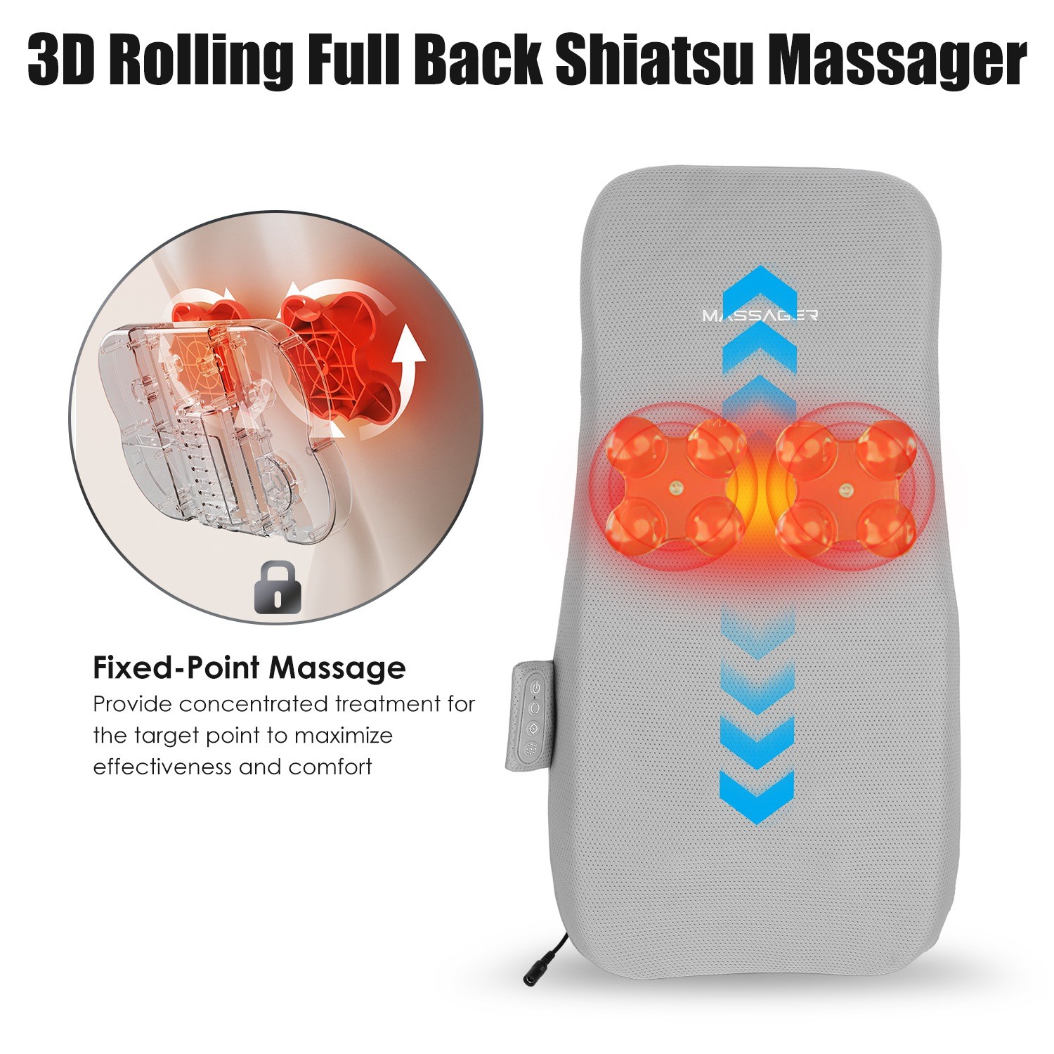Shiatsu Full Back Massager for  Deep Tissue Heating Chair Massage Pad