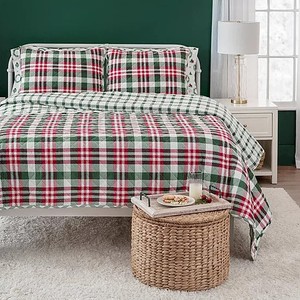 Couverture Matelassée Martha Stewart Noël - Taille Queen - Coton Rouge Vert Blanc