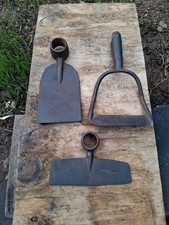 3x Garden Hoe Heads, 1 Brades Grub Hoe, 1 Vaughans Push Pull Hoe, 1x Dutch Hoe