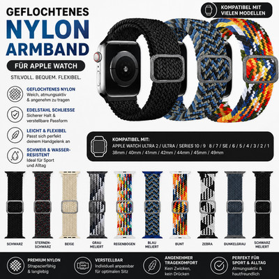 Apple Watch Nylon Armband Geflochten Loop Strap Ultra 2 Series 10 9 8 7 SE