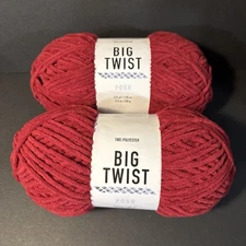 LOT OF 2, Joann Big Twist Posh Pomegranate Red Chenille Yarn New Discontinued