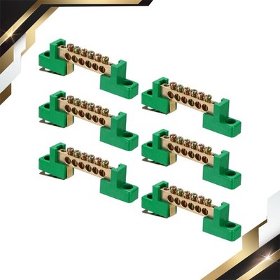 6 Pcs Ground Bus Bar Terminal Grounding Bar Brass 6 Positions Block Green