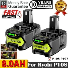 1-6PACK For RYOBI P108 8000mAh 18V Li-ion High Capacity Battery / Charger / Lamp