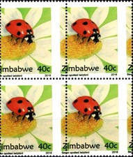 Zimbabwe 2018 Ladybirds 40c block x 4, perforation shift, SG1448 MNH (Br2236)