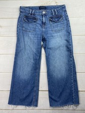 Aeropostale Aero Baggy Wide Leg Jeans Womens 6 Short Blue Mid Rise Distressed