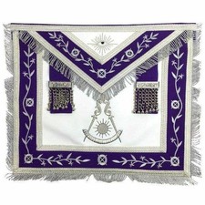 Past Master Blue Lodge Apron White Purple Silver Embroidery Masonic Regalia