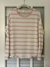 Time and Tru Women's M (8-10) Long Sleeve Pink White Stripe Crew Neck Top