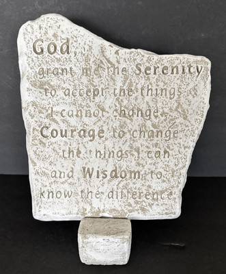 Religious Stone Plaque On Stand with Spiritual Empowering Phase 12  Tall Vintage
