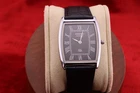Vintage Men Seiko quartz Barrel-Tank Black Dial , Black leather Dress Watch