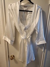 Bridal robe nightgown Linea Donatella White Blue Bride embroidered on back M Nwt