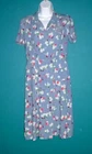 Vtg 1940s Rayon Swing Dress Medium Blue Floral Detailed Pocket VOLUP Sz L/XL