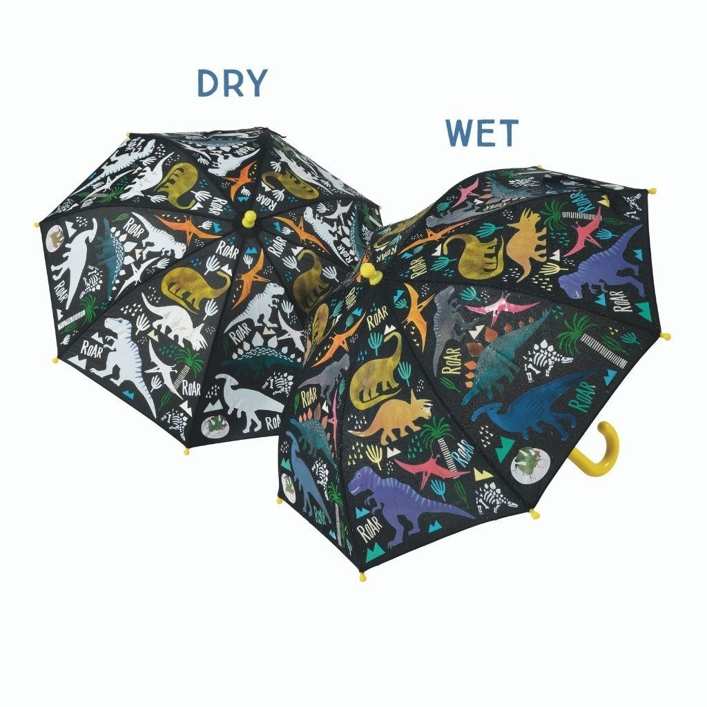 Kids Umbrella Dinosaur Brolly Colour Changing Floss & Rock Fun Rain Accessory