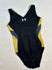 Under Armour GK ELITE gymnastics Leotard YELLOW Black GRAY Sporty USA UA Sz: AM