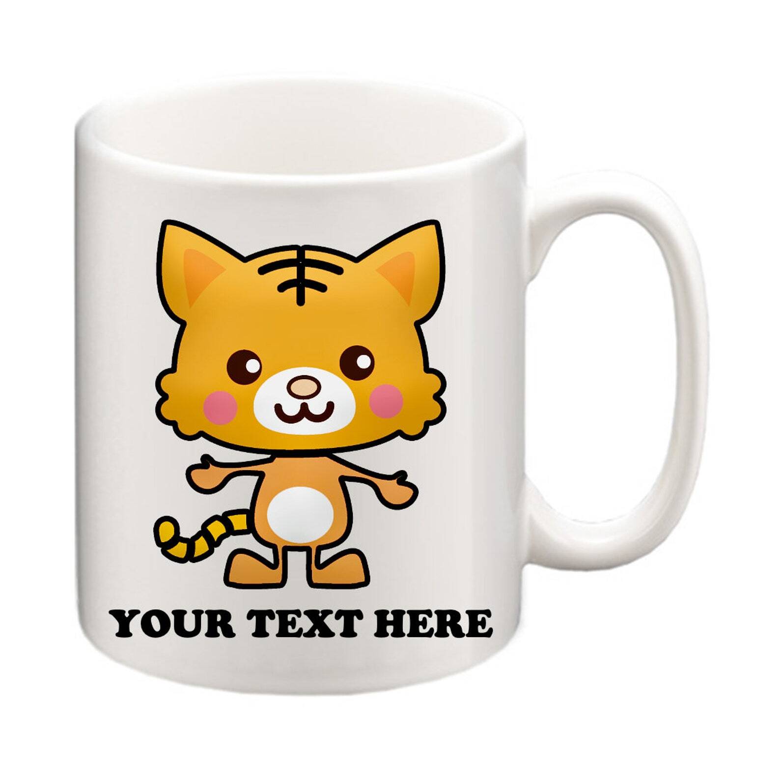 Personalised Cute Tiger Kawaii Mug And Coaster Add Your Name!