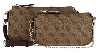 GUESS Noelle Double Pouch Crossbody Umhängetasche Tasche Latte Logo / Brown Neu