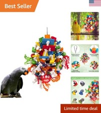 Vibrant 17x8.5in Parrot Chew Toy - Safe Wooden Blocks  Knots for Playful Birds