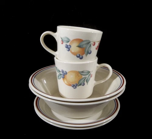 Corning Corelle Abundance Set of 2 Coffee Cups with Saucers and 2 Bowls