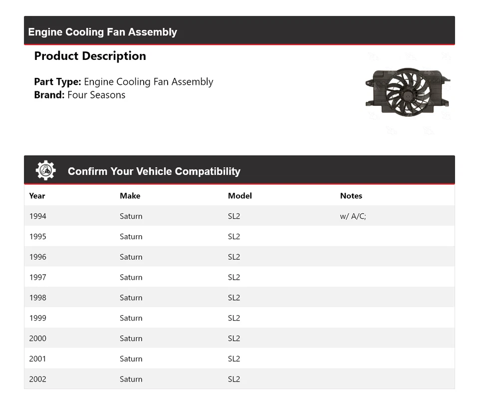 Conjunto de ventilador de refrigeración del motor Saturn SL2 1994-2002 4 estaciones 1995 1996 1997 Foto 2 de 4