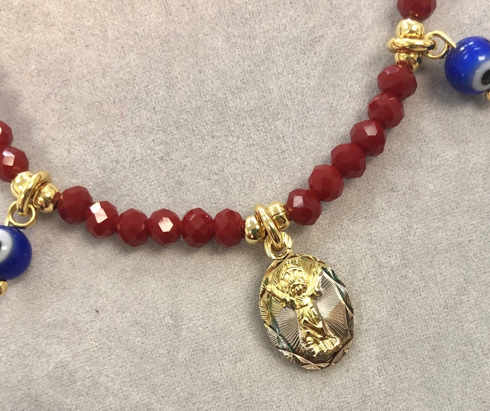 Pulsera Roja Divino Nino De Oro Laminado 18k, Buena Suerte y Malas Vibras - Imagem 4 de 4