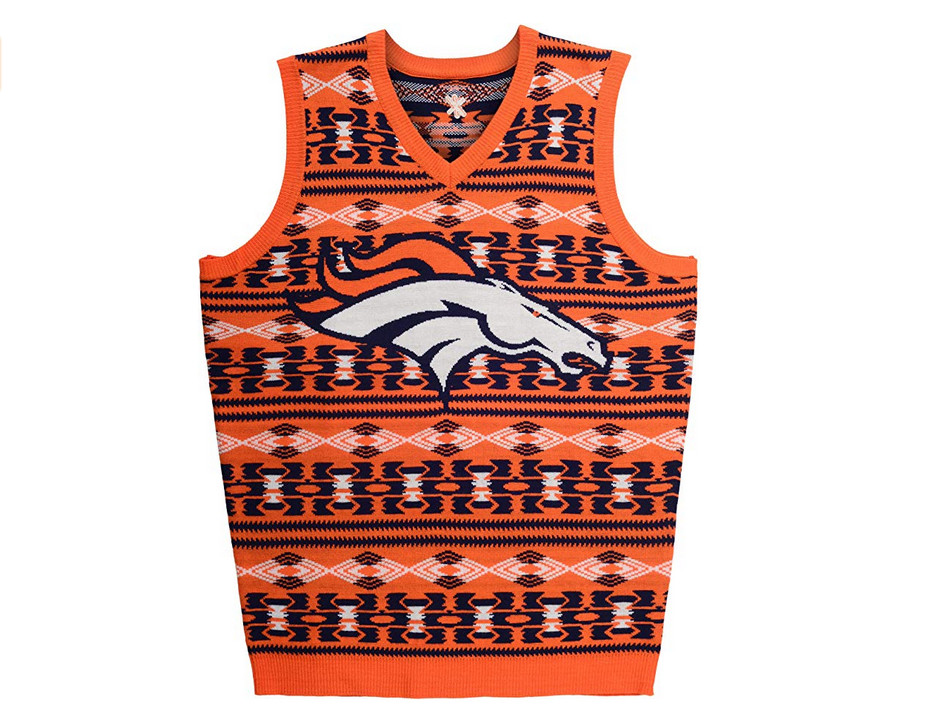 Уродливый свитер-жилет KLEW NFL Mens Denver Broncos Aztec