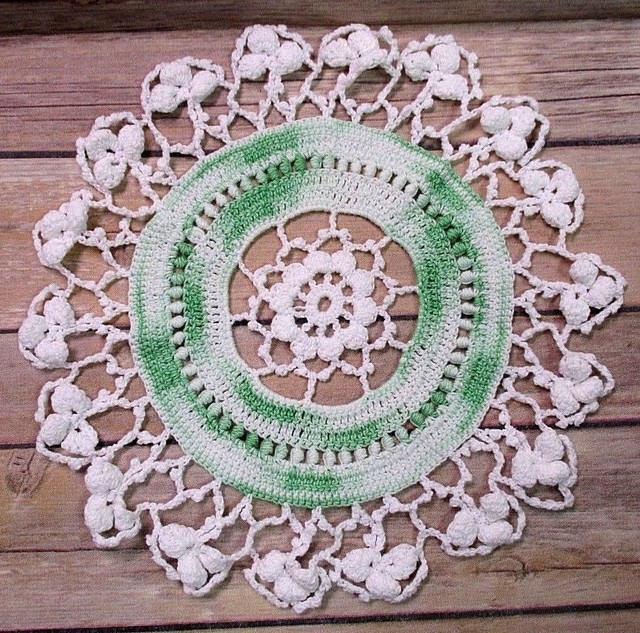 Crochet Doily Green White Shamrock 10" Vintage Handmade eBay