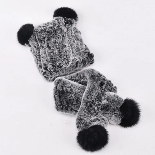 Winter New Children's Fur Hats Scarf Real Rex Rabbit Fur Cap Winter Headwear - Picture 14 of 25