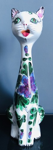 Vintage Italian Tall Hand painted Floral Ceramic Cat