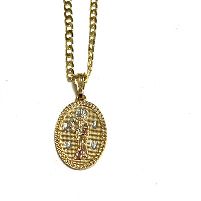 14K Solid Gold Filled Grim Reaper pendant Charm Chain 24'' Santa Muerte Tri color